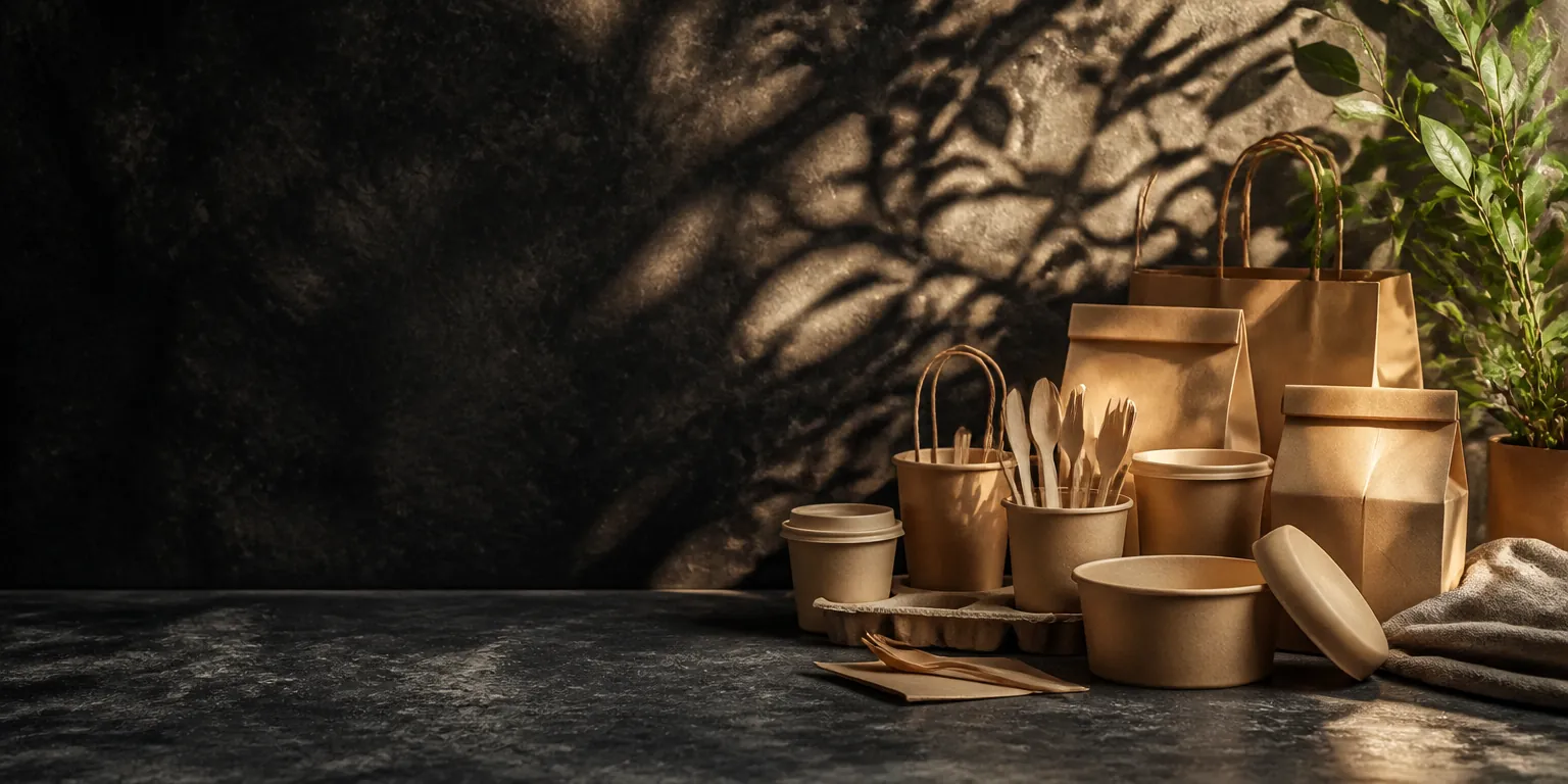 Kraft paper cups, bowls and wooden cutlery