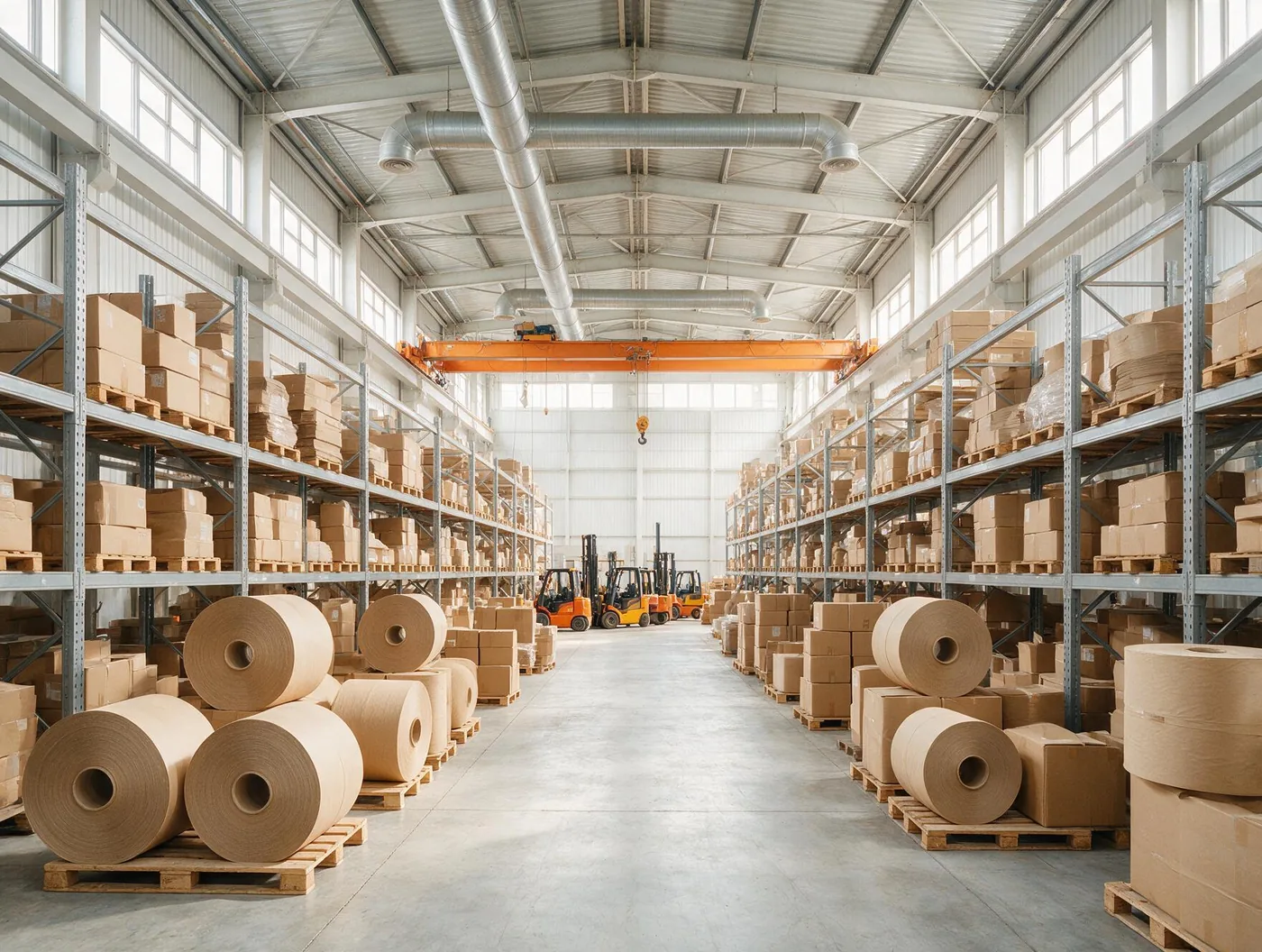 Packaging warehouse with racked cartons